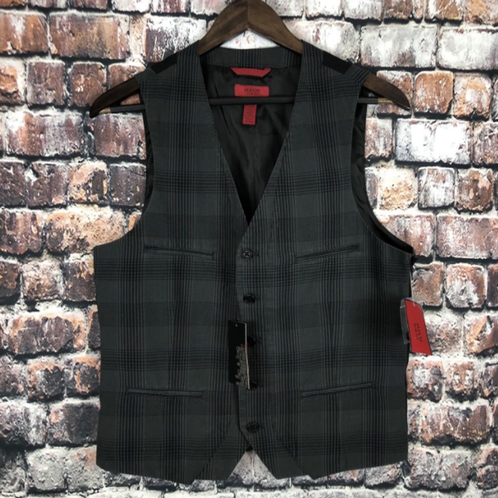 ALFANI MENS NEW GREY Plaid Small SLIM Vest
